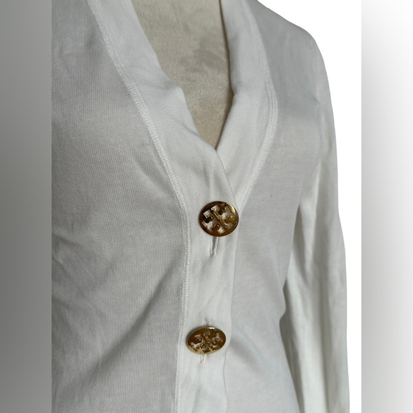 Tory burch white long sleeve v-neck gold bottoms simon cardigan - Picture 6 of 12